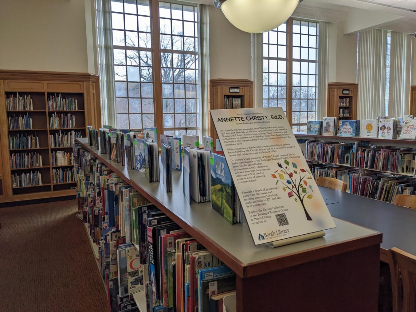 picture of book display honoring Dr. Annette Christy's donation